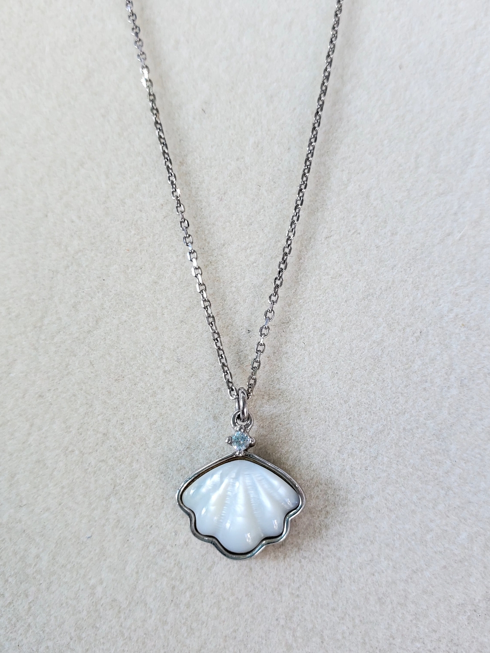 Sterling Silver White Shell Pendant Necklace with Crystal Accent